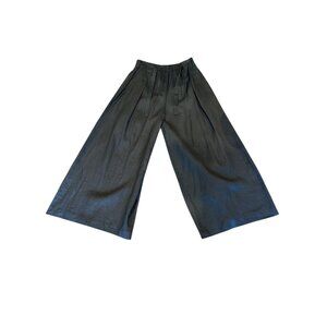 Sue Wong Studio Black Wide-Leg Pants L 100% Ramie Elastic Waistband Made In USA
